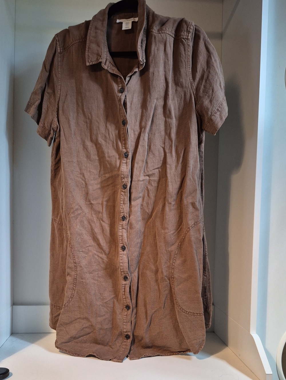 Lucky Brand Brown Short-Sleeve Button-Front Casual Shirt Dress